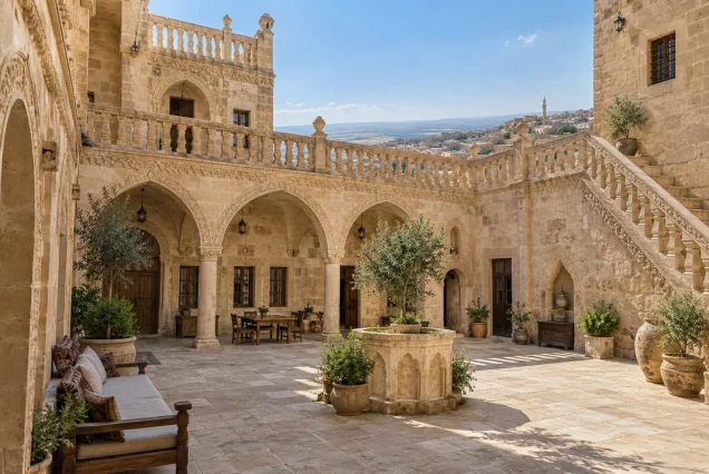 Midyat Konukevi – taş avlunun mimari ayrıntıları