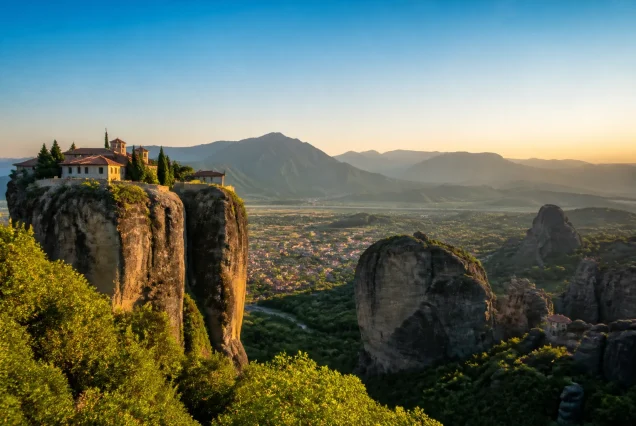 Meteora'daki tarihi manastırların yer aldığı Yunanistan'ın doğal kayalık görünümü