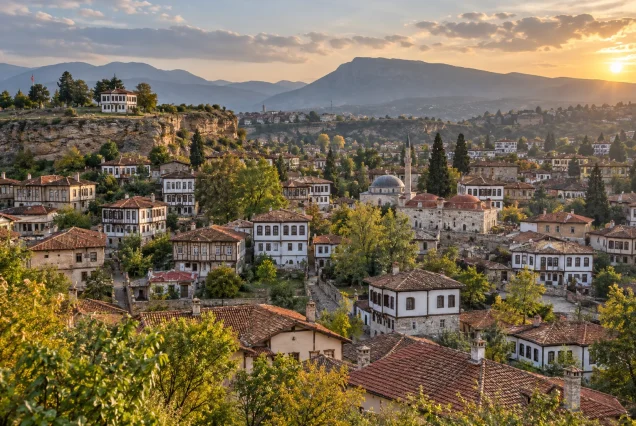 Safranbolu’nun Hıdırlık Tepesi’nden tarihi evler ve çatı panoraması