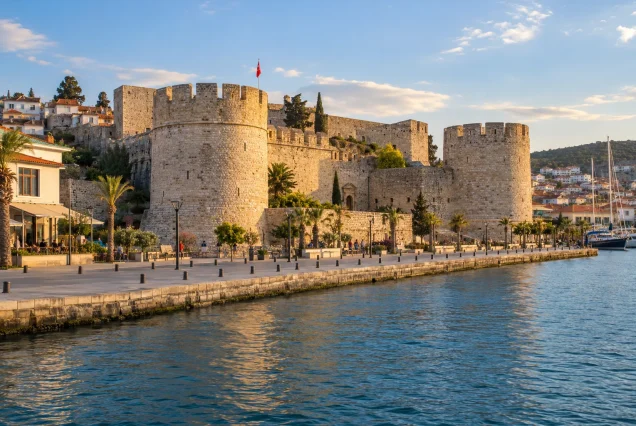 Çeşme Kalesi – deniz fonunda surlar